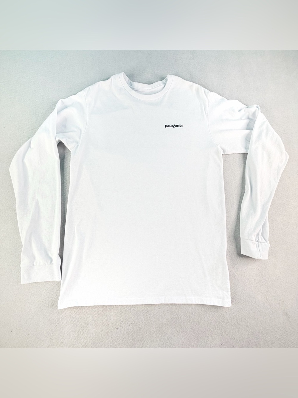 Patagonia Shirt Mens Small White Crew Neck Long Sleeve Logo Graphic Tee Gorpcor